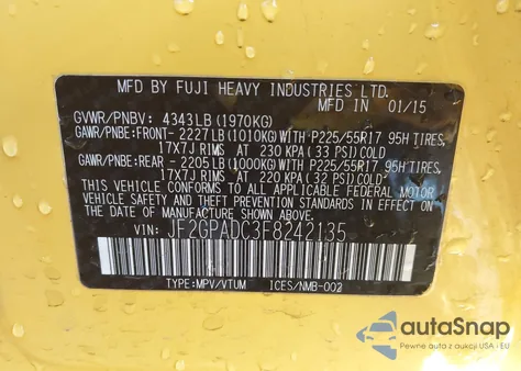 2015 Subaru Xv Crosstrek 2.0I Premium from USA, damaged, VIN JF2GPADC3F8242135